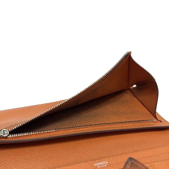 Auth HERMES Bearn Souffle - Orange Veau Epsom Square O Long Wallet - Picture 4 of 6
